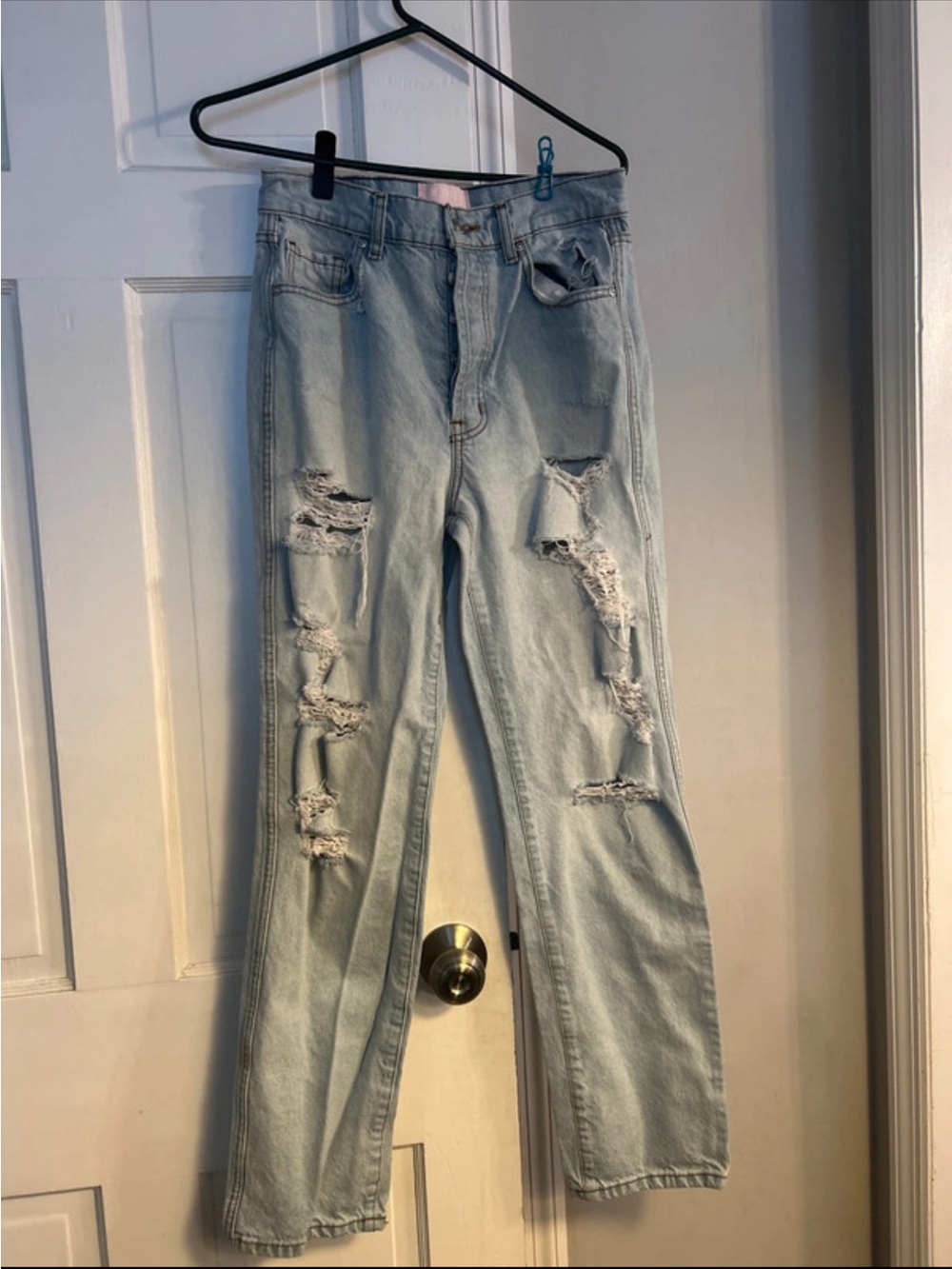 REVICE Light Blue Distressed Straight Leg Jeans